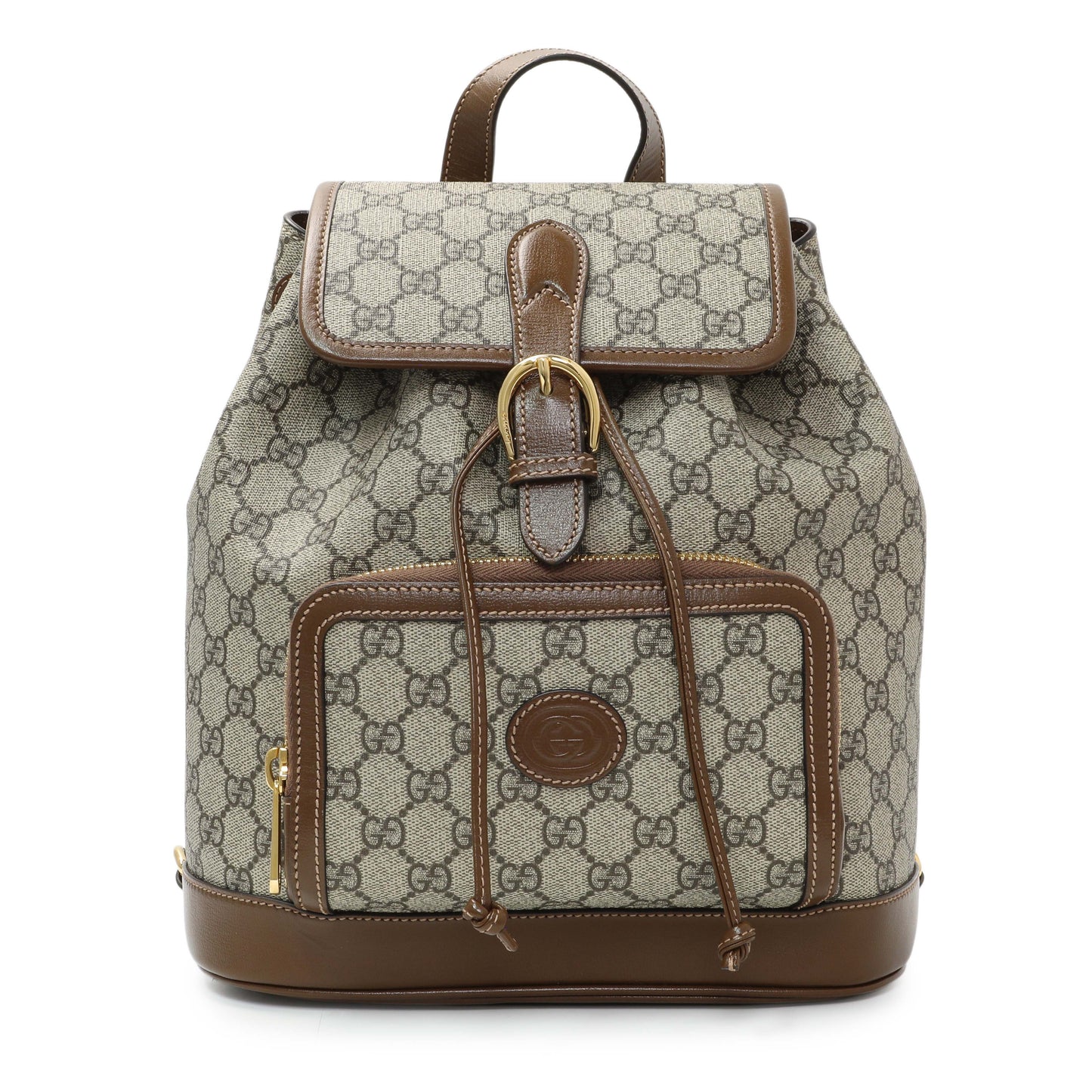 Exclusive Gucci GG Supreme Monogram Azalea Calfskin Retro Interlocking G Buckle Backpack — Front View
