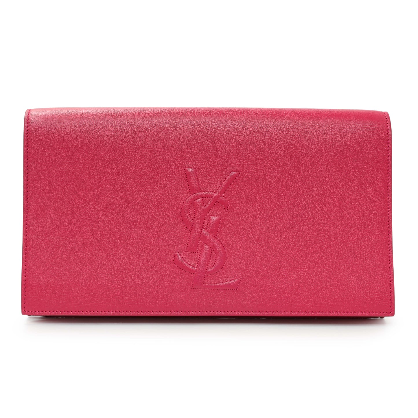 Exclusive Saint Laurent Fuchsia Calfskin Monogram Large Belle De Jour Clutch — Front View