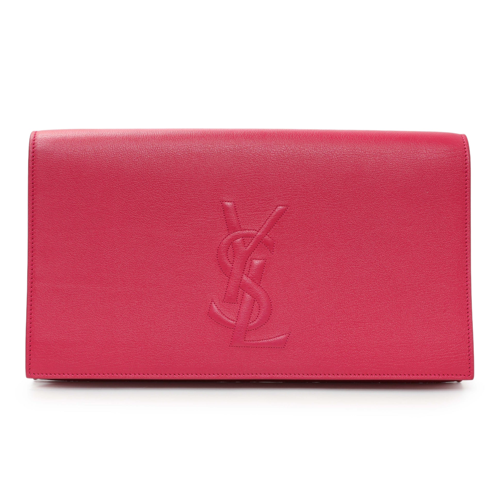 Exclusive Saint Laurent Fuchsia Calfskin Monogram Large Belle De Jour Clutch — Front View