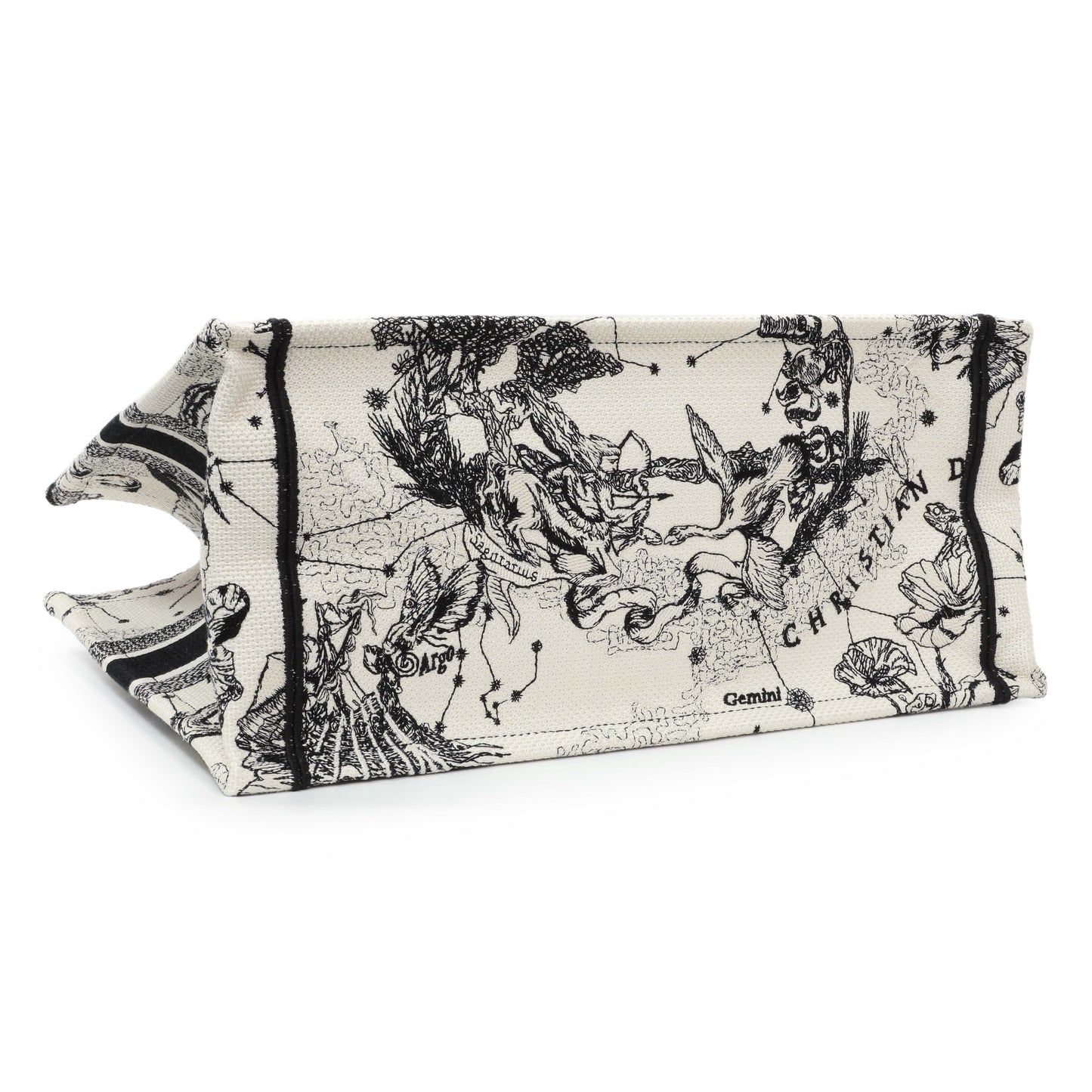 Exclusive Christian Dior Latte and Black Canvas Embroidered Zodiac Toile de Jouy Medium Book Tote — Back View