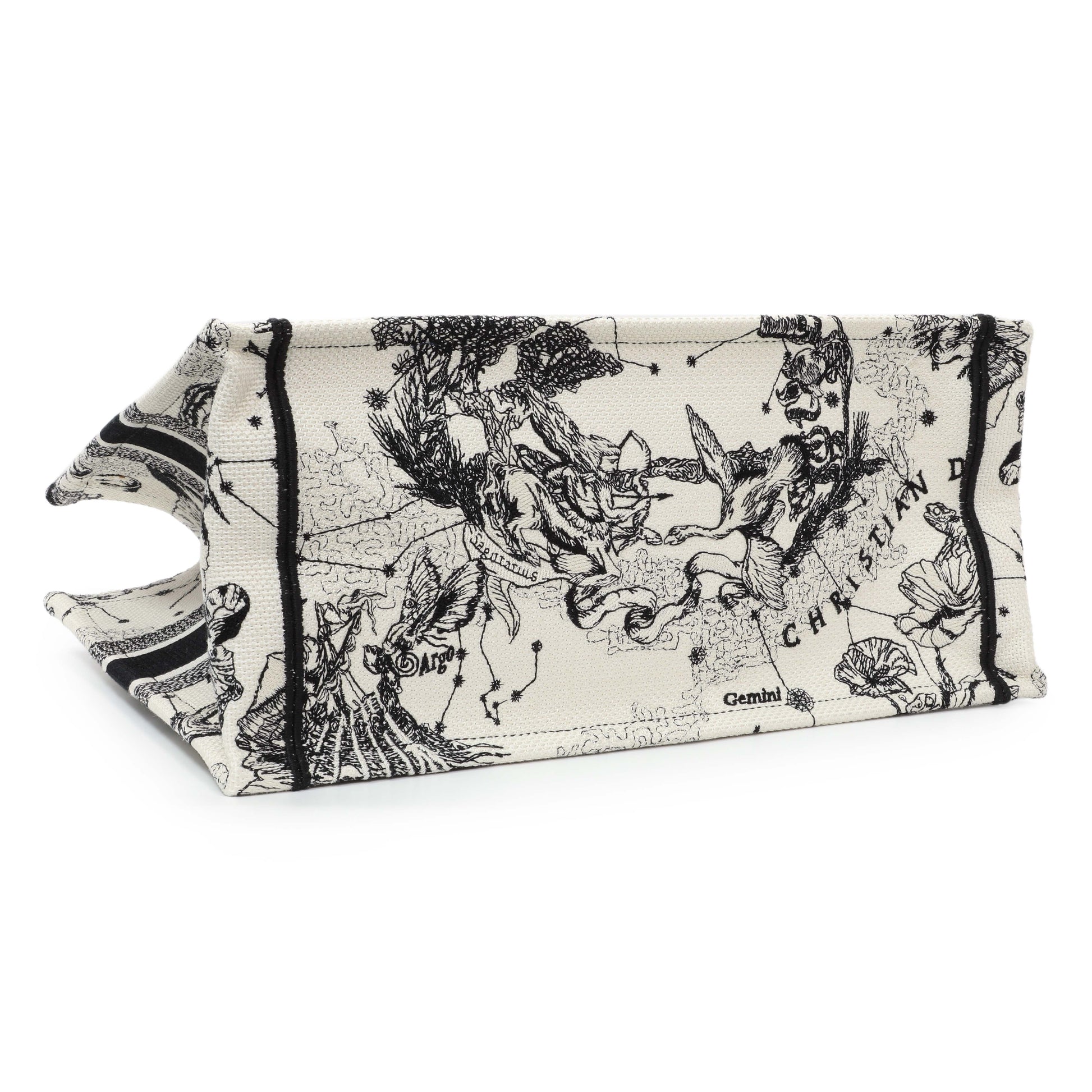 Exclusive Christian Dior Latte and Black Canvas Embroidered Zodiac Toile de Jouy Medium Book Tote — Back View