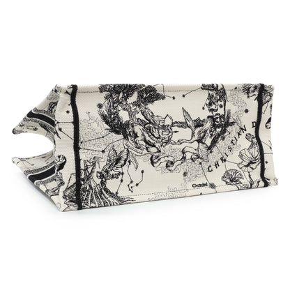 Exclusive Christian Dior Latte and Black Canvas Embroidered Zodiac Toile de Jouy Medium Book Tote — Back View