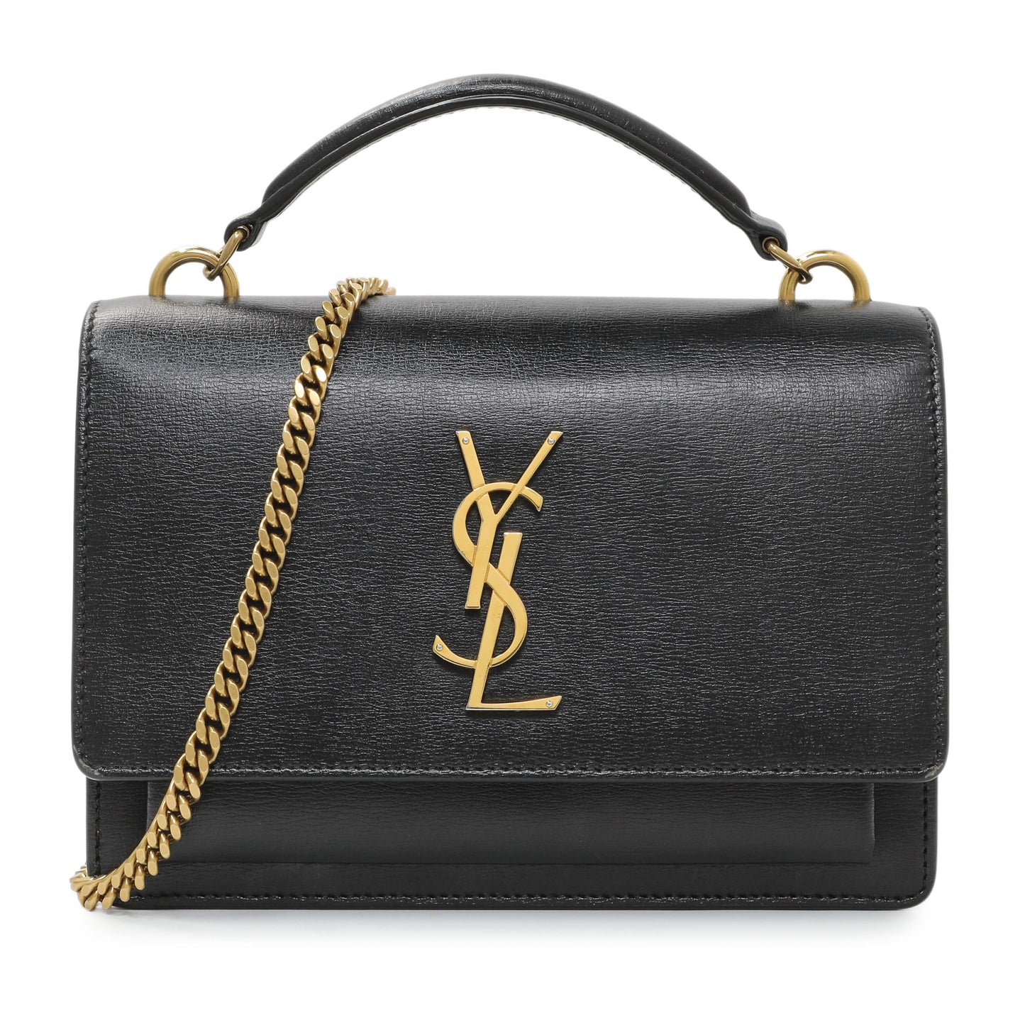 Exclusive Saint Laurent Black Calfskin Monogram Sunset Chain Wallet — Front View