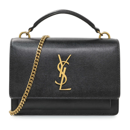 Exclusive Saint Laurent Black Calfskin Monogram Sunset Chain Wallet — Front View