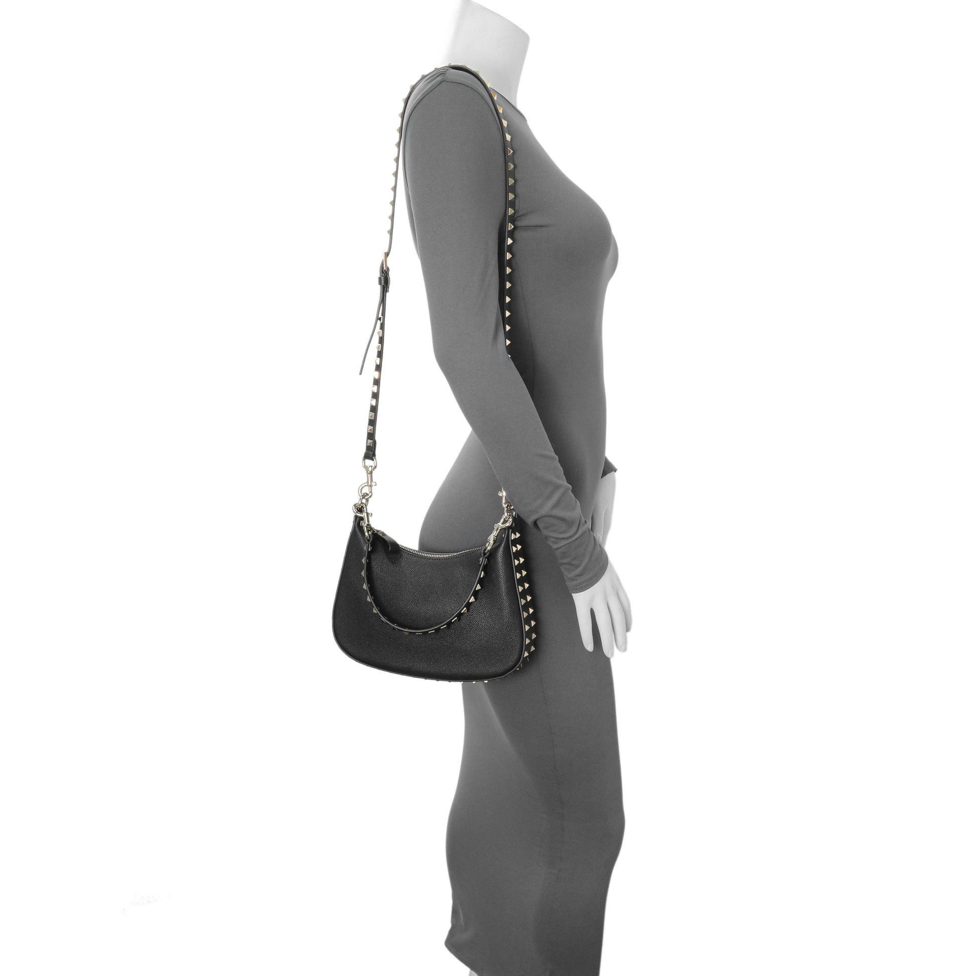 Exclusive Valentino Black Grained Calfskin Rockstud Crossbody — Lifestyle View
