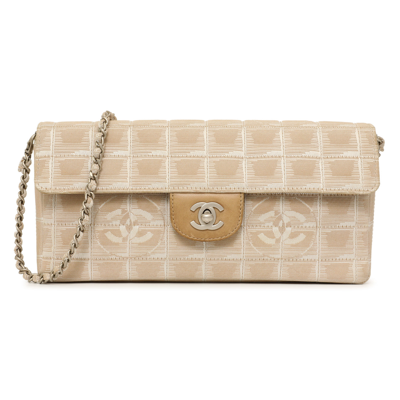 Exclusive Chanel Beige Nylon Travel East West Flap — Front View