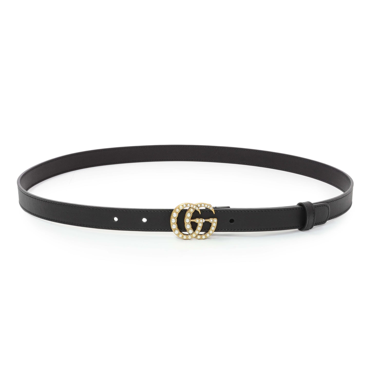 Exclusive Gucci Black Cream Moon Calfskin Pearl Double G 20mm Belt — Front View