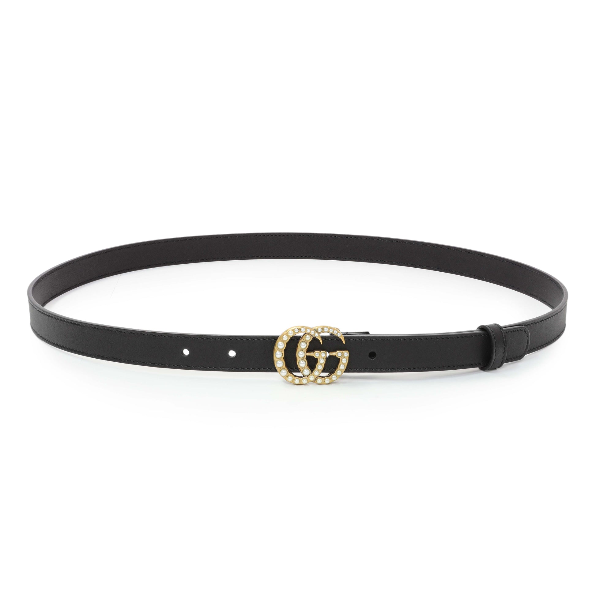 Exclusive Gucci Black Cream Moon Calfskin Pearl Double G 20mm Belt — Front View