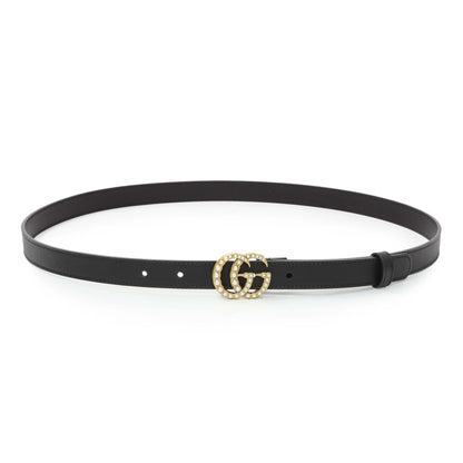Exclusive Gucci Black Cream Moon Calfskin Pearl Double G 20mm Belt — Front View