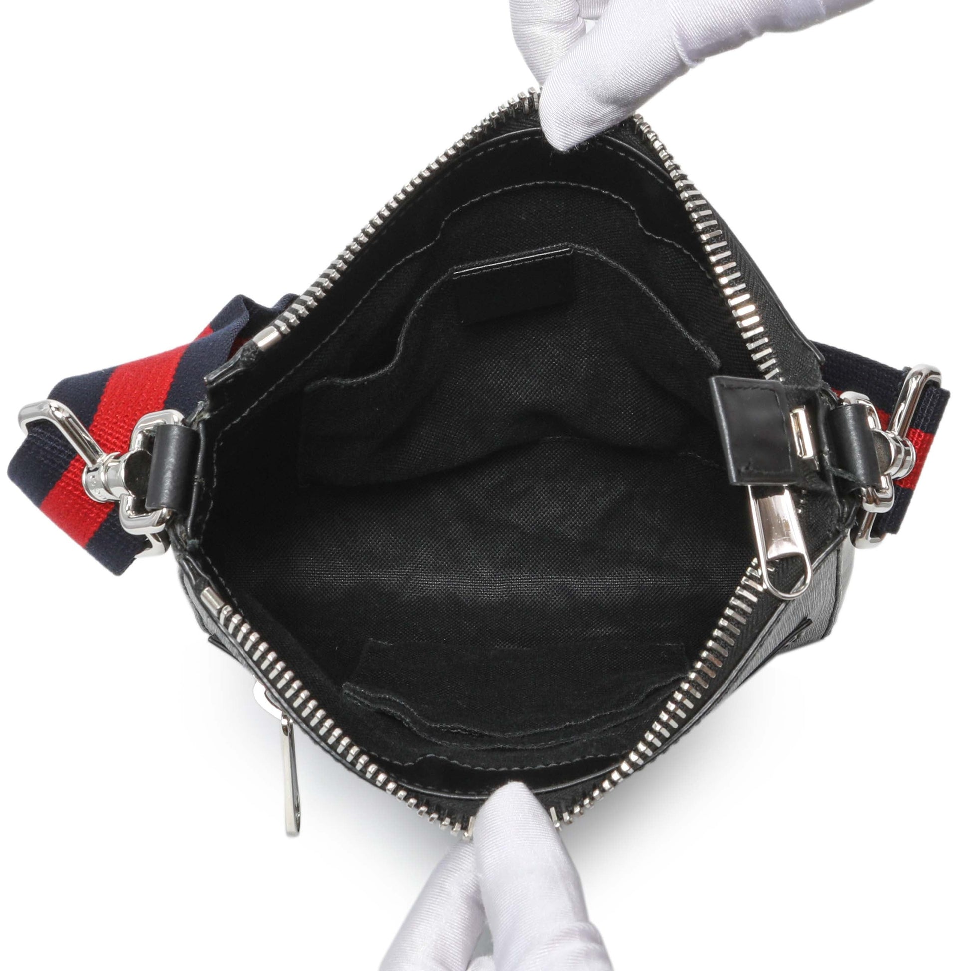 Exclusive Gucci GG Supreme Monogram Web Small Flat Messenger Bag — Top View