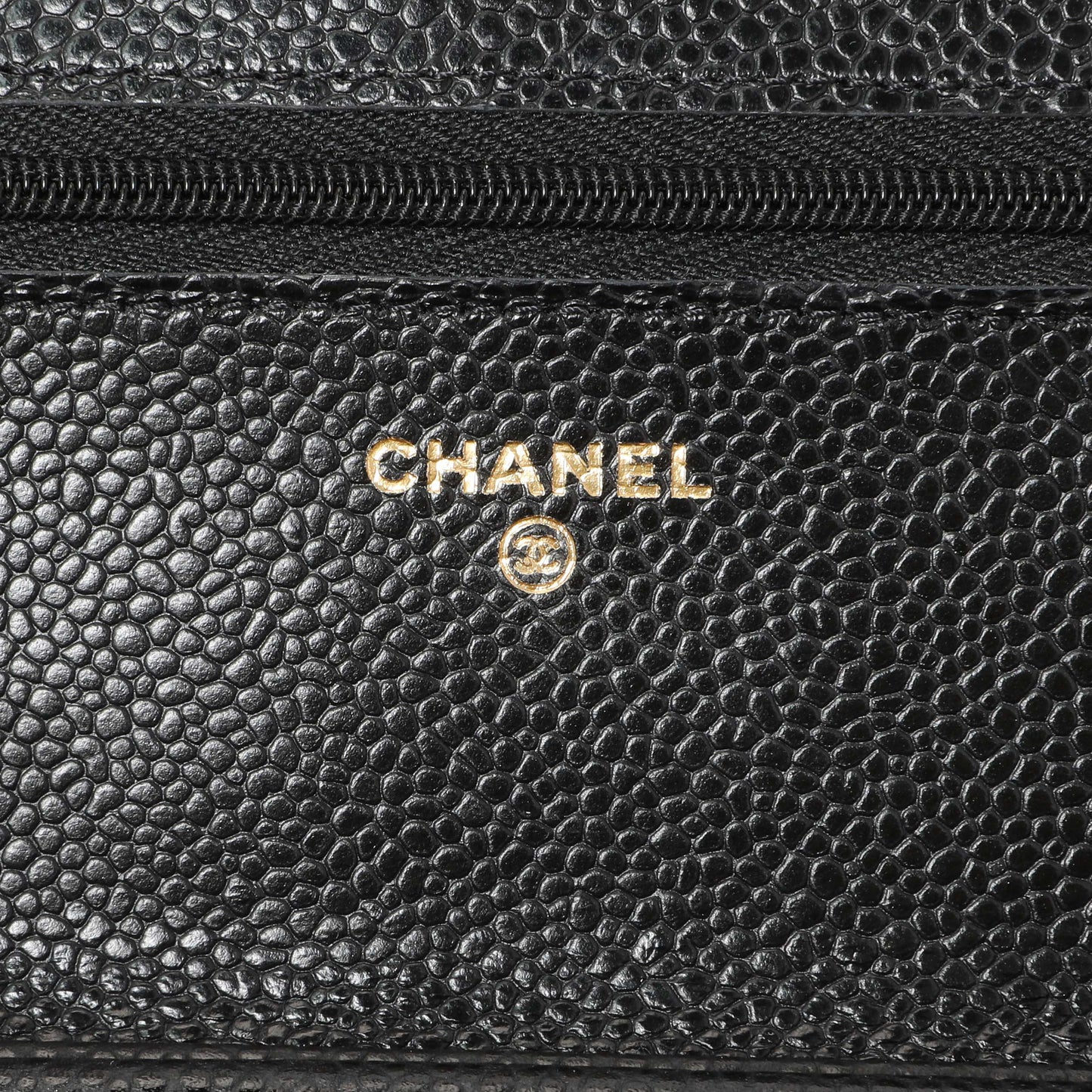 Exclusive Chanel Black Quilted Caviar Wallet on Chain — Detail View