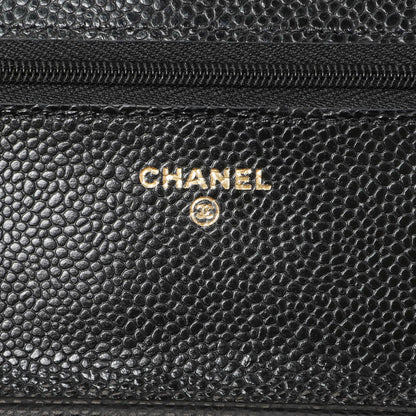 Exclusive Chanel Black Quilted Caviar Wallet on Chain — Detail View