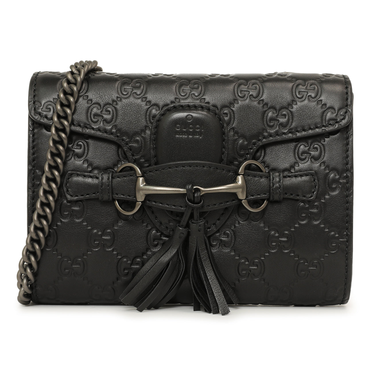 Exclusive Gucci Black Guccissima Mini Emily Shoulder Bag — Front View