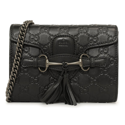 Exclusive Gucci Black Guccissima Mini Emily Shoulder Bag — Front View