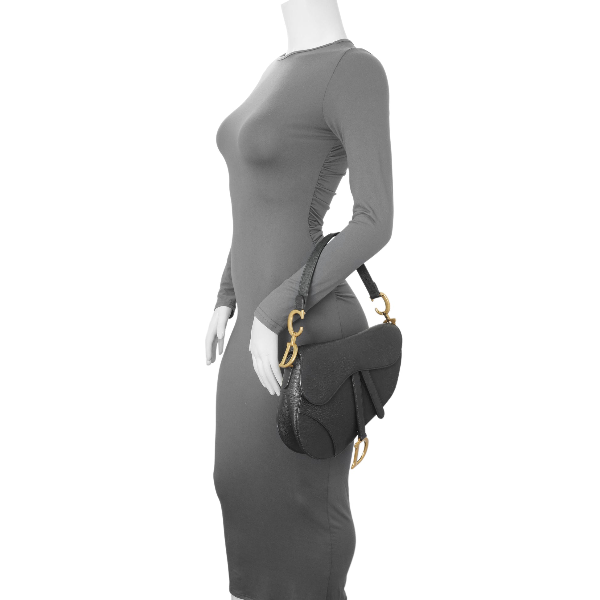 Exclusive Christian Dior Black Grained Calfskin Saddle Bag — Alternate View 8