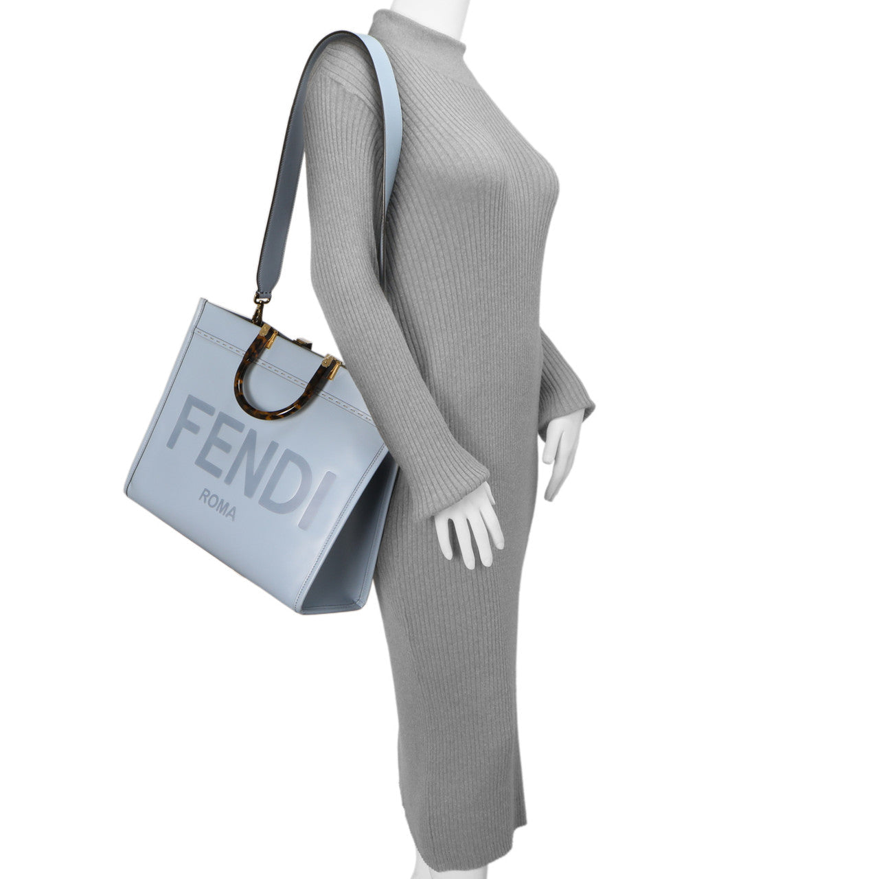 Exclusive Fendi Azzurro Baby Vitello King Plexiglass Medium Sunshine Shopper Tote — Alternate View 10