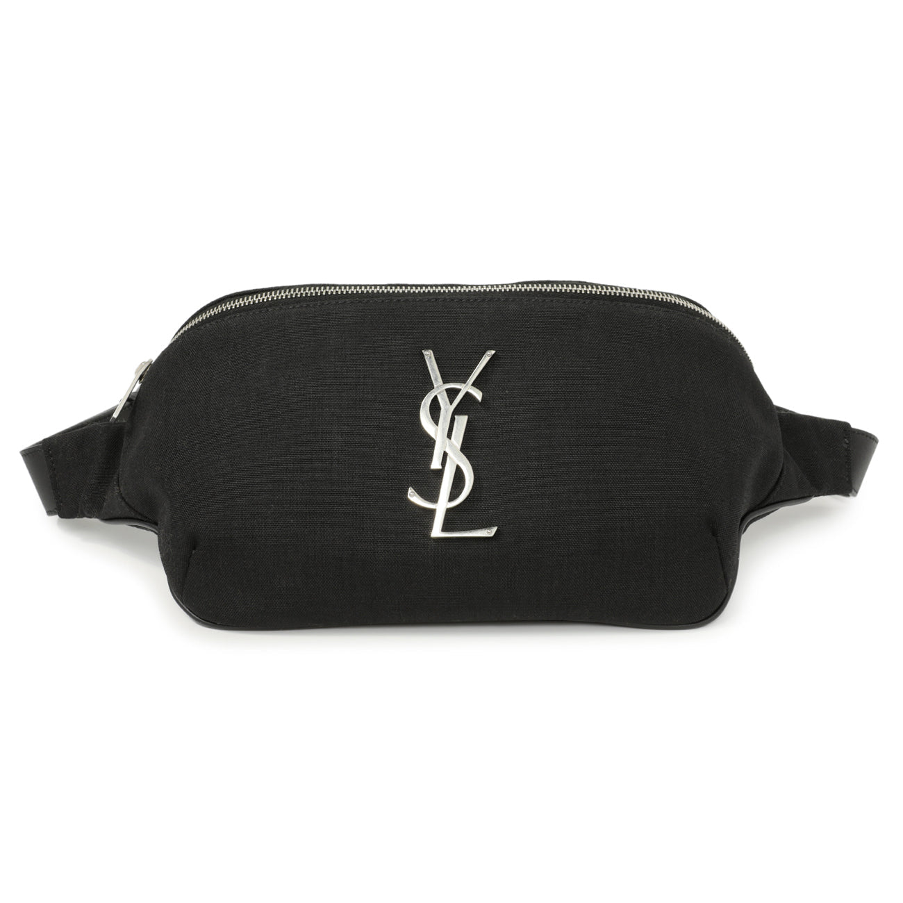 Exclusive Saint Laurent Black Canvas Cassandre Monogram Belt Bag — Front View