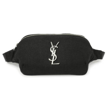 Exclusive Saint Laurent Black Canvas Cassandre Monogram Belt Bag — Front View