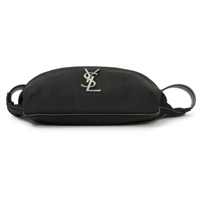Exclusive Saint Laurent Black Canvas Cassandre Monogram Belt Bag — Back View