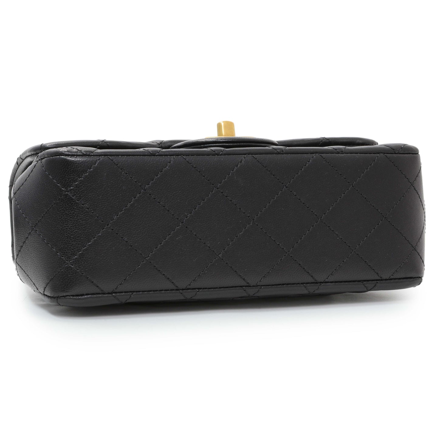 Exclusive Chanel Black Mini Rectangular Flap Bag with Camellia Adjusting Chain — Top View