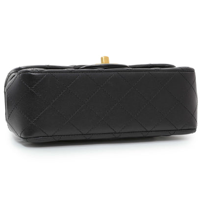 Exclusive Chanel Black Mini Rectangular Flap Bag with Camellia Adjusting Chain — Top View
