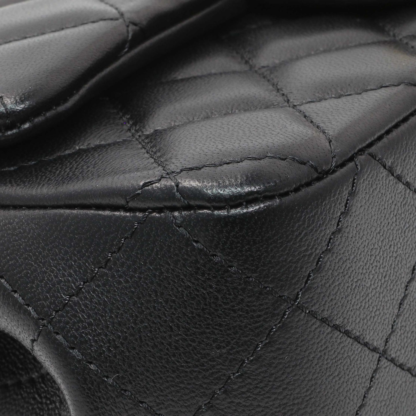 Exclusive Chanel Black Mini Rectangular Flap Bag with Camellia Adjusting Chain — Detail View