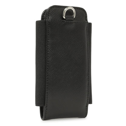 Exclusive Prada Black Saffiano Triangle Lanyard Phone Case — Side View