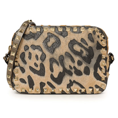 Exclusive Valentino Calf Hair Leopard Rockstud Camera Crossbody — Front View