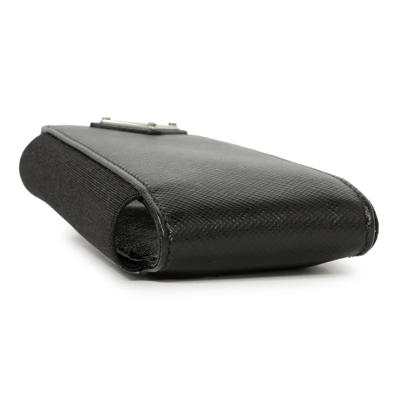 Exclusive Prada Black Saffiano Triangle Lanyard Phone Case — Back View