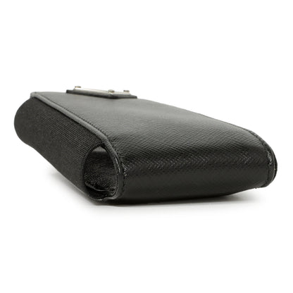 Exclusive Prada Black Saffiano Triangle Lanyard Phone Case — Back View