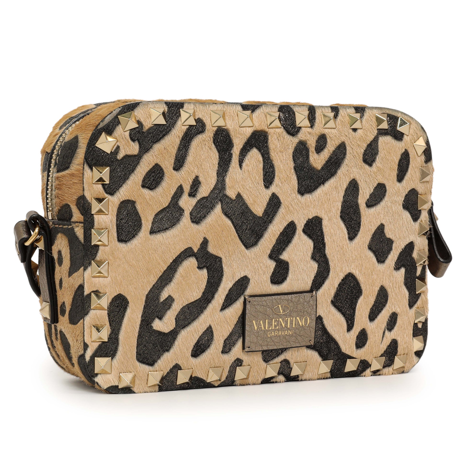 Exclusive Valentino Calf Hair Leopard Rockstud Camera Crossbody — Side View