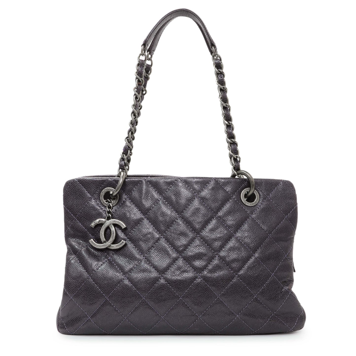 Exclusive Chanel Purple Iridescent Caviar Quilted Chic Shopping Tote — Front View