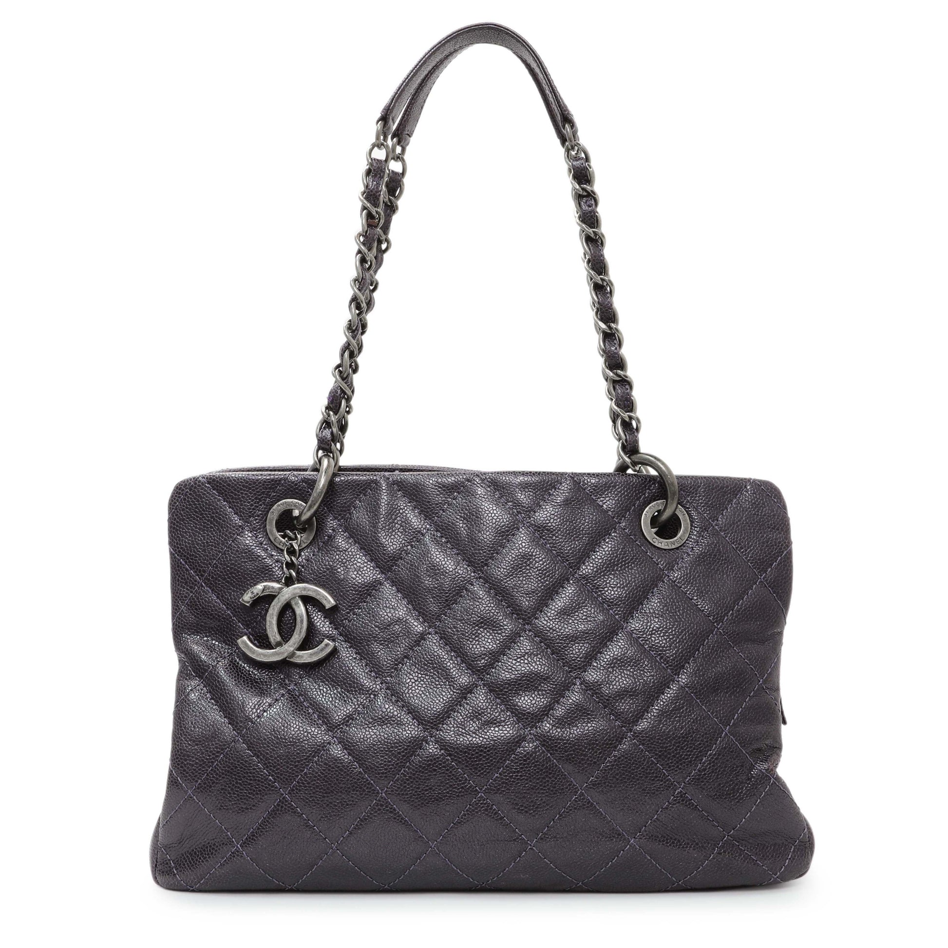 Exclusive Chanel Purple Iridescent Caviar Quilted Chic Shopping Tote — Front View
