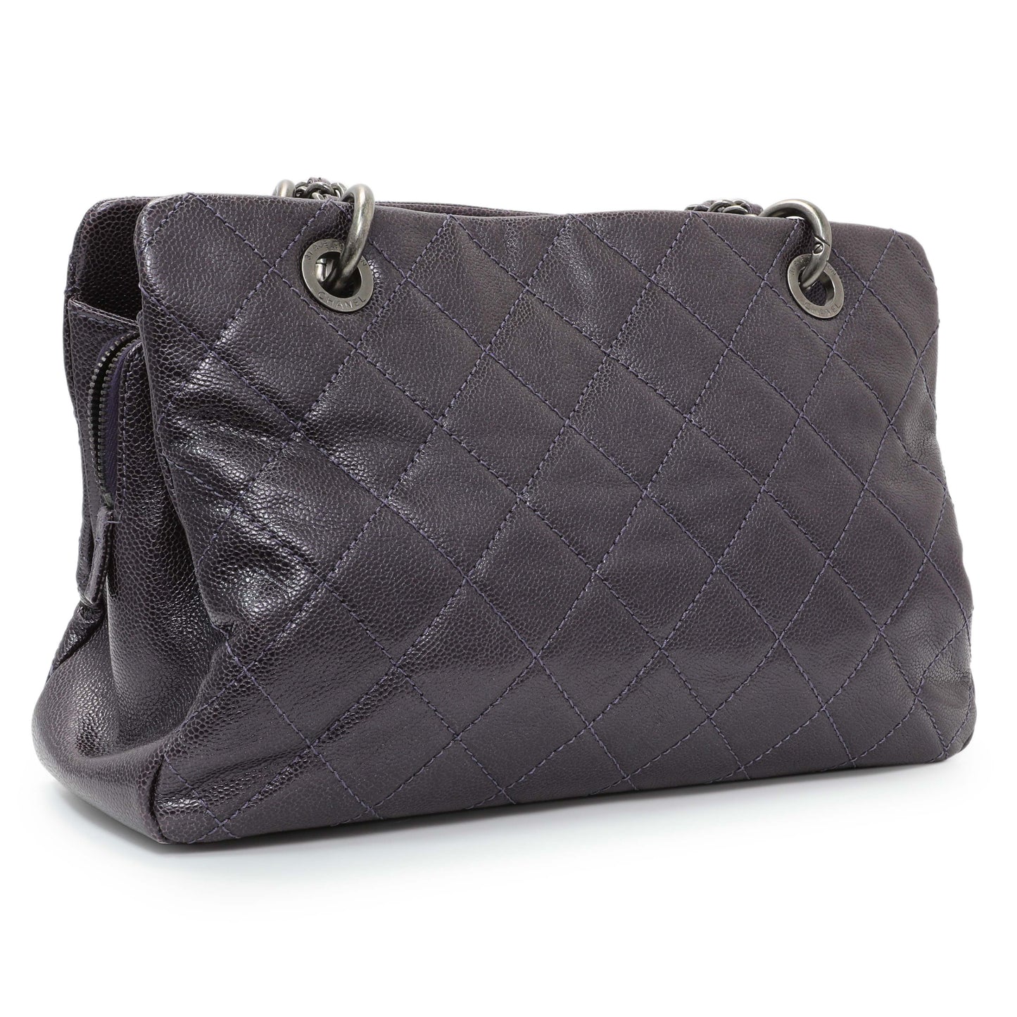 Exclusive Chanel Purple Iridescent Caviar Quilted Chic Shopping Tote — Side View