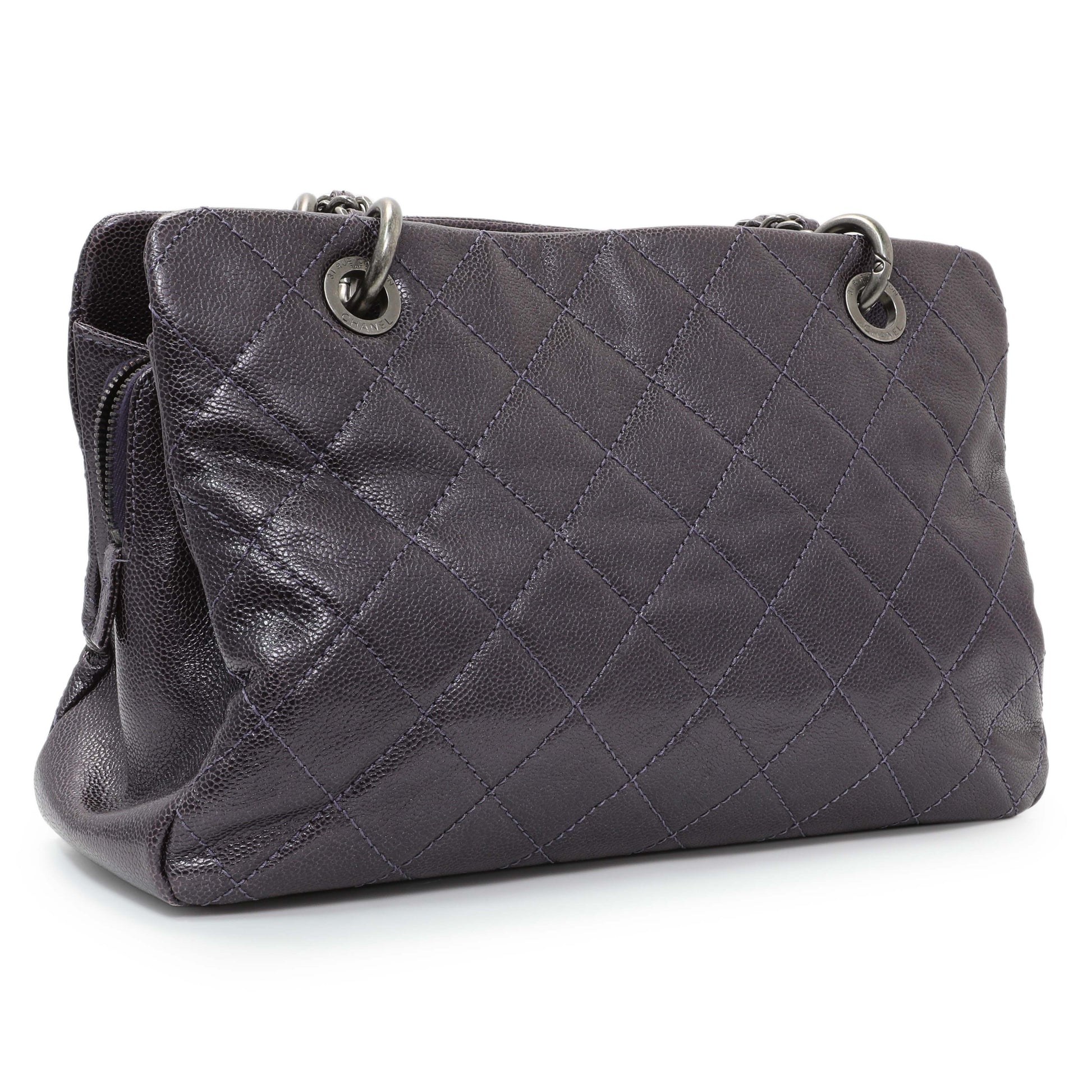 Exclusive Chanel Purple Iridescent Caviar Quilted Chic Shopping Tote — Side View