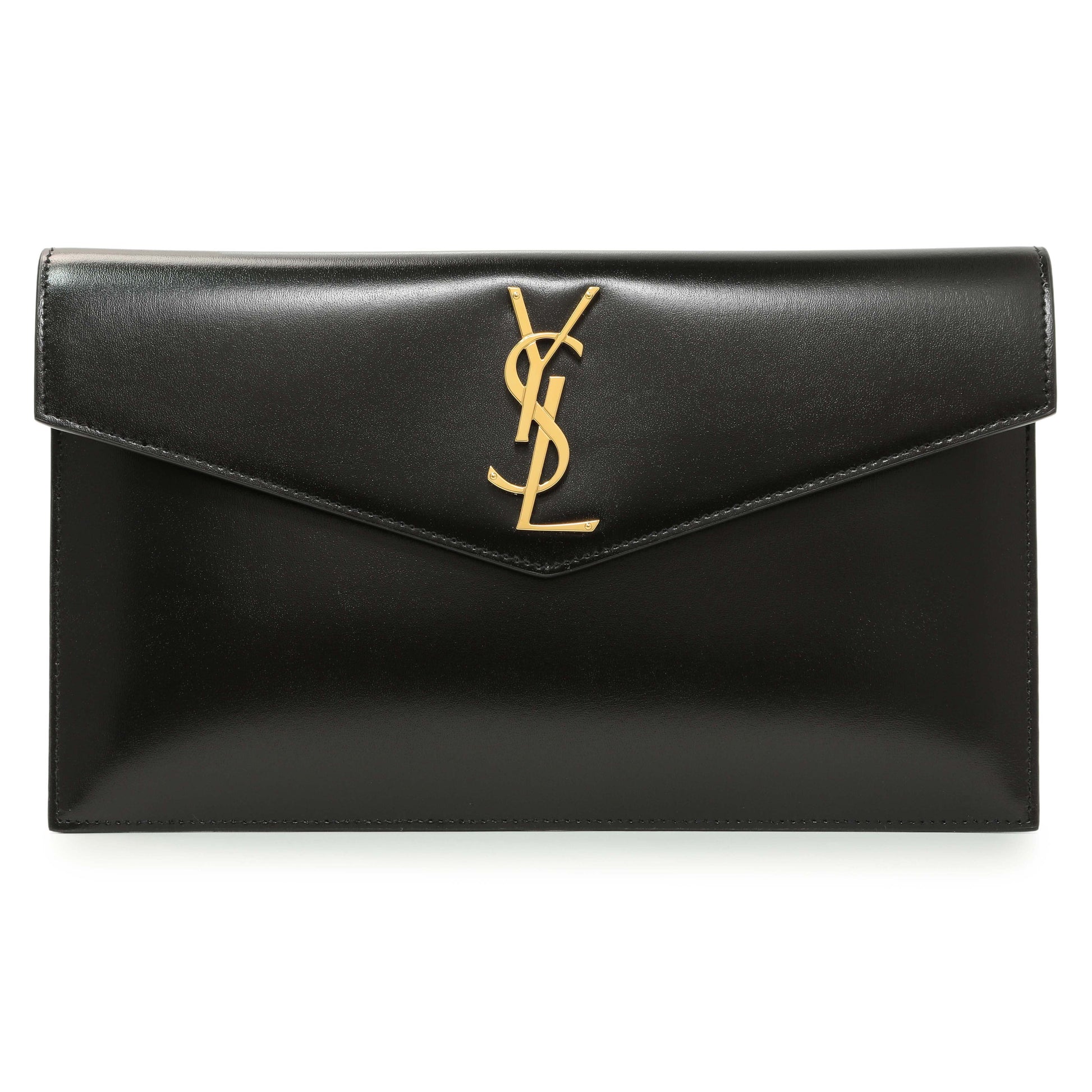 Exclusive Saint Laurent Black Smooth Shiny Calfskin Monogram Uptown Pouch — Front View