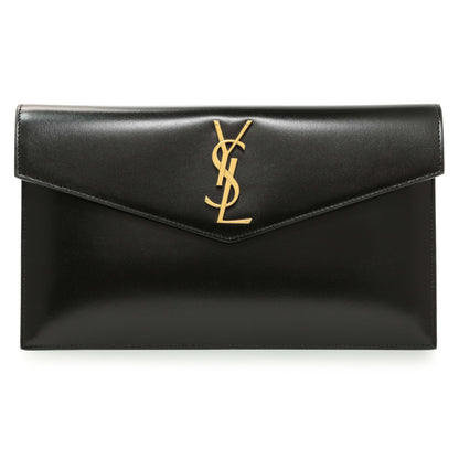 Exclusive Saint Laurent Black Smooth Shiny Calfskin Monogram Uptown Pouch — Front View