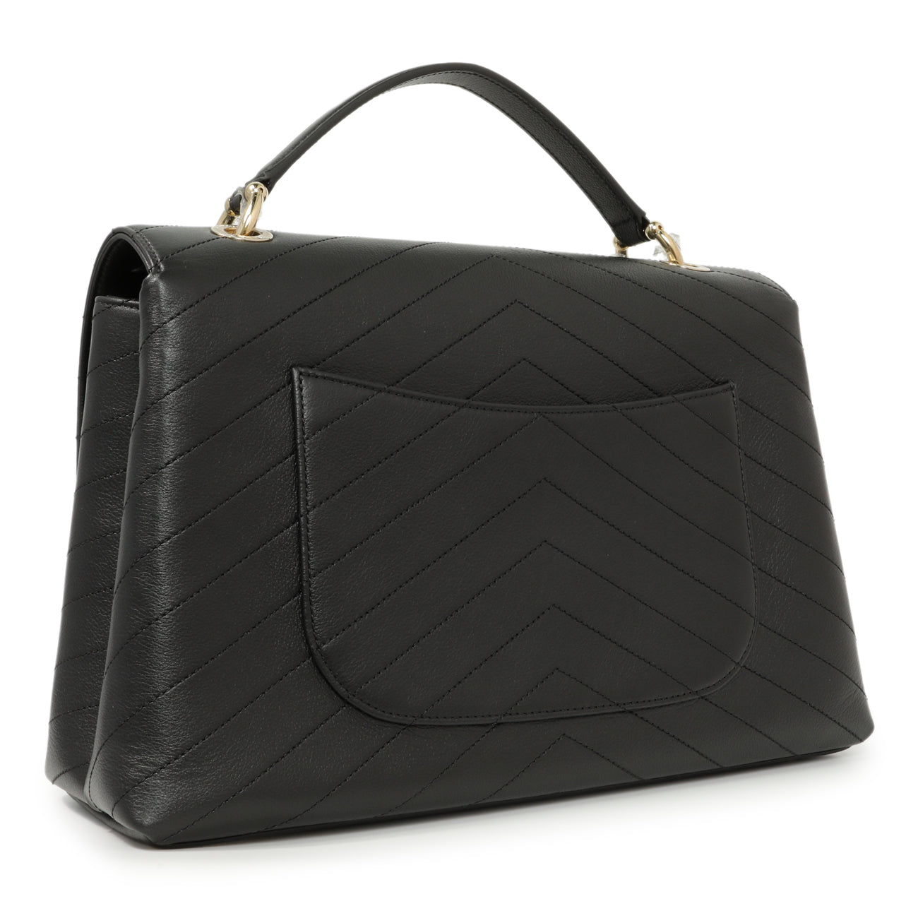Exclusive Chanel Black Calfskin Medium Chevron Chic Top Handle Flap — Side View