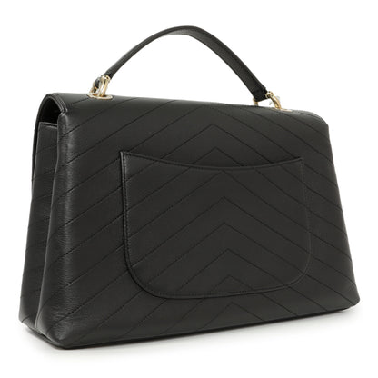 Exclusive Chanel Black Calfskin Medium Chevron Chic Top Handle Flap — Side View
