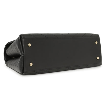 Exclusive Chanel Black Calfskin Medium Chevron Chic Top Handle Flap — Back View