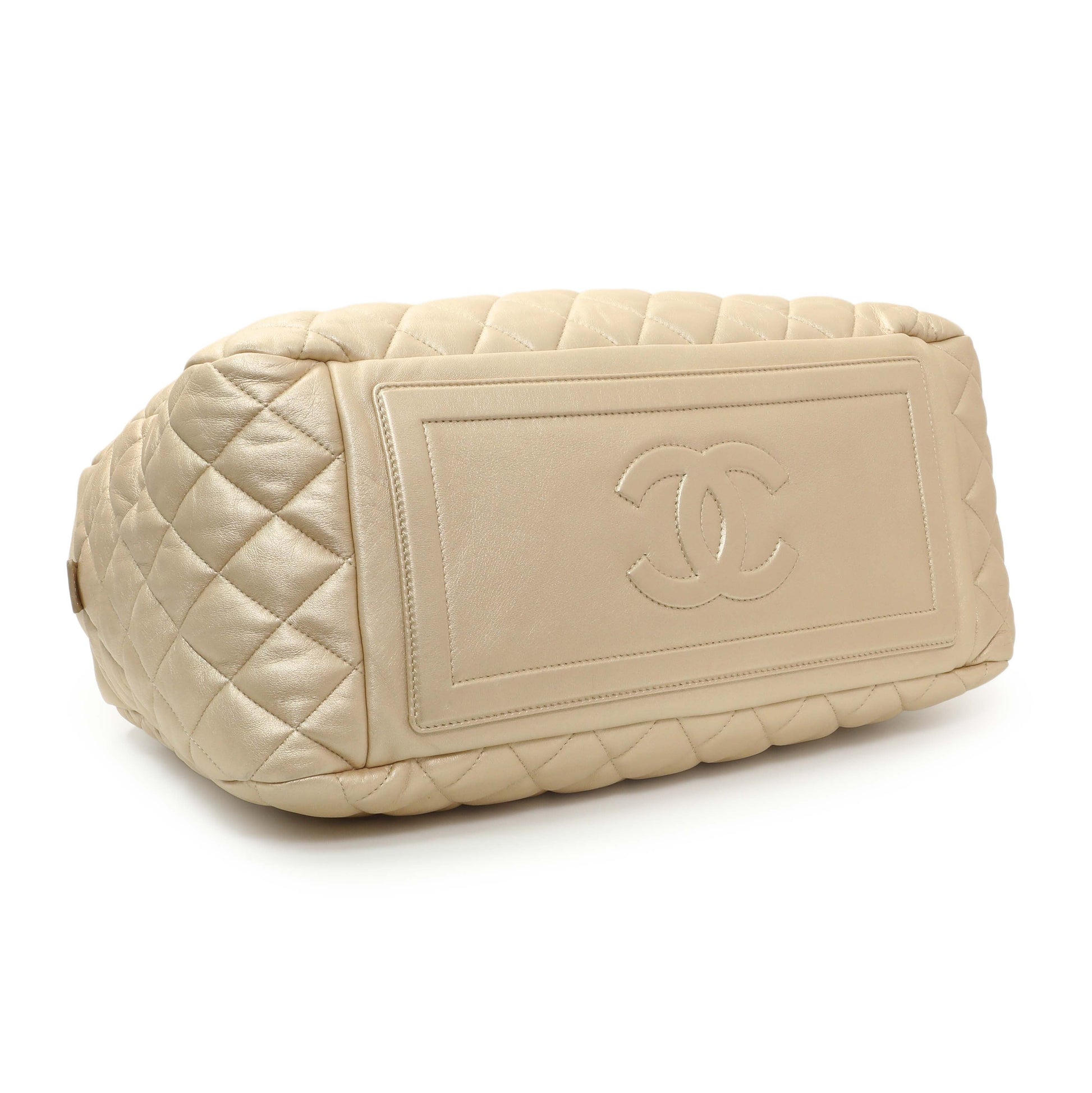Exclusive Chanel Light Gold Quilted Lambskin Coco Cocoon Bowler — Back View