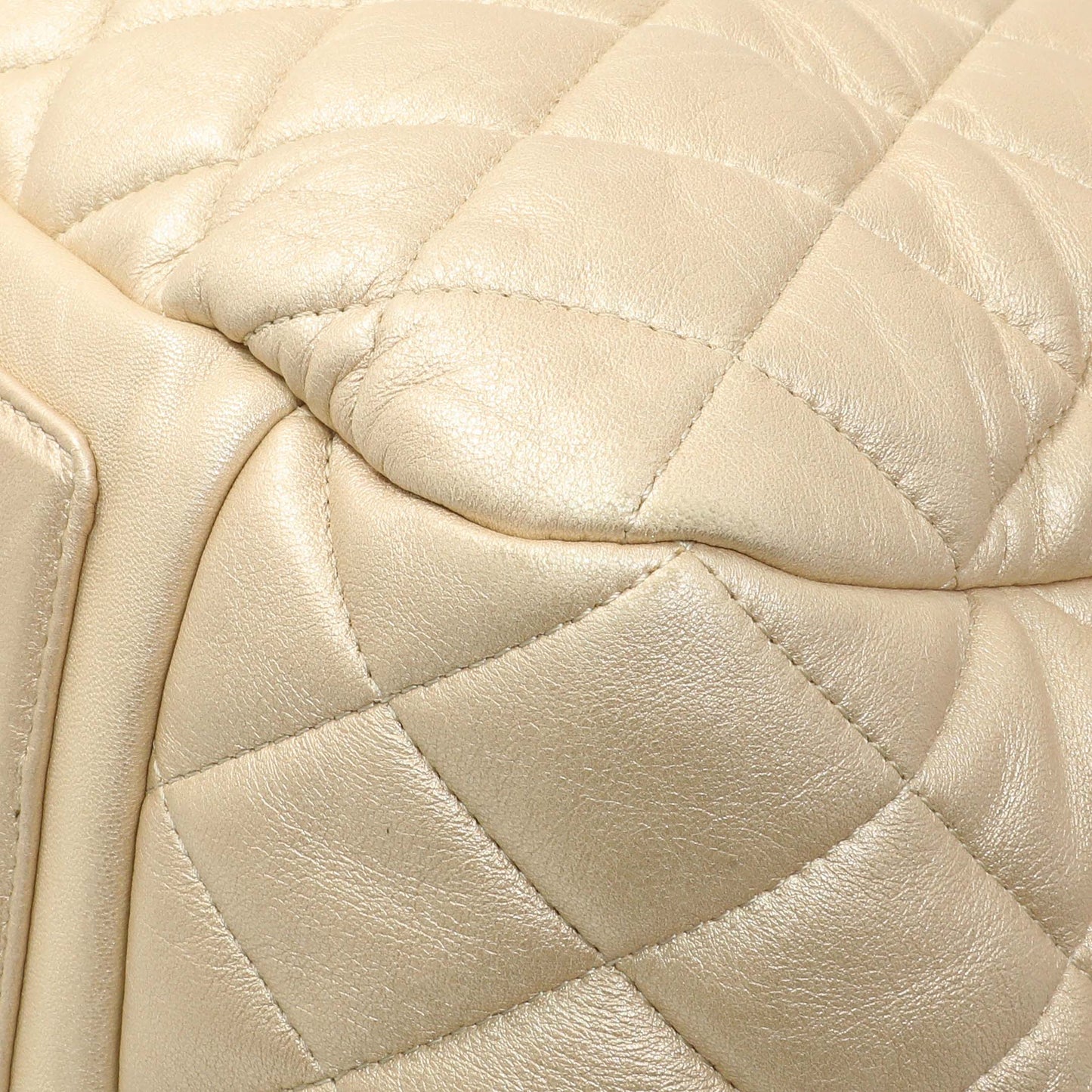 Exclusive Chanel Light Gold Quilted Lambskin Coco Cocoon Bowler — Detail View