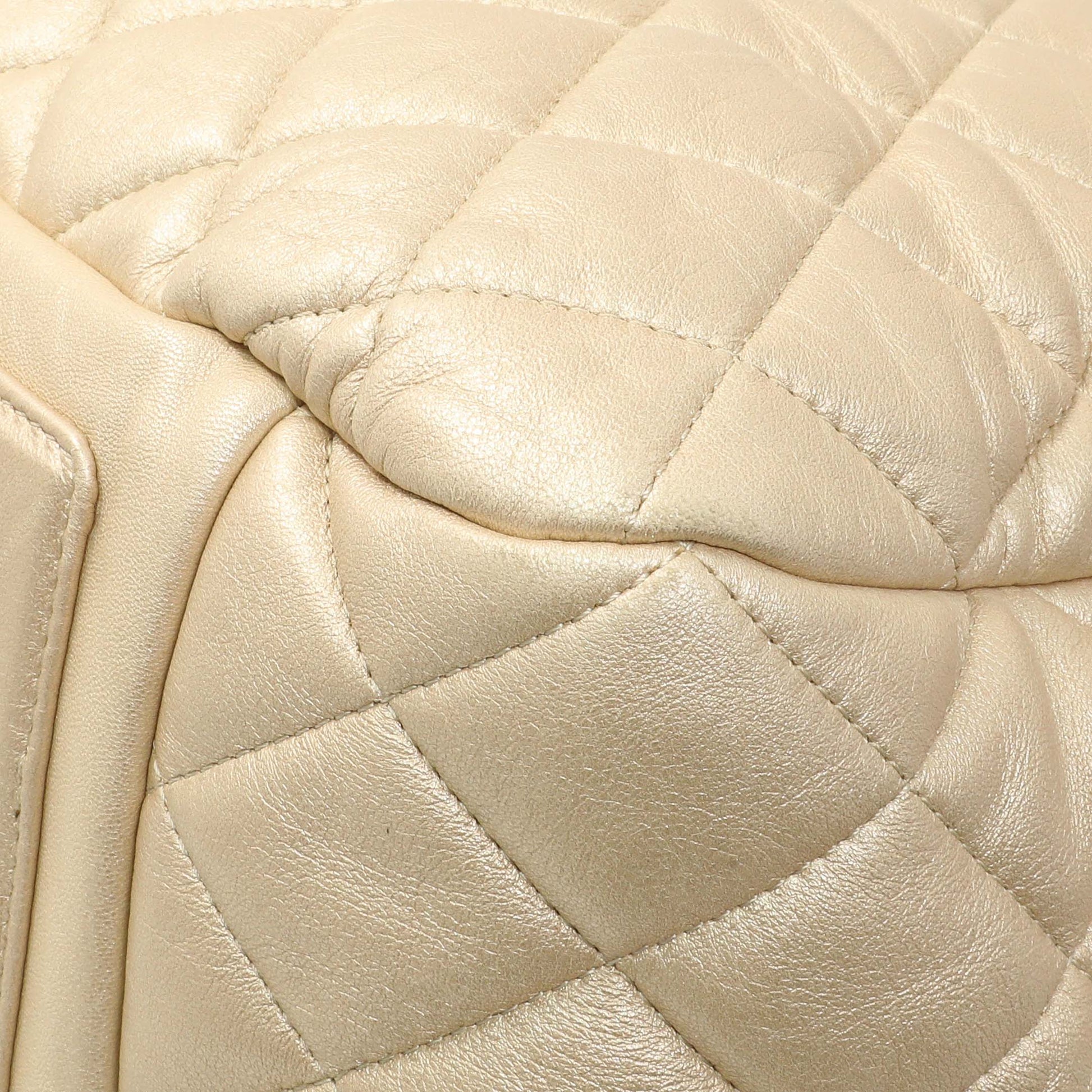 Exclusive Chanel Light Gold Quilted Lambskin Coco Cocoon Bowler — Detail View