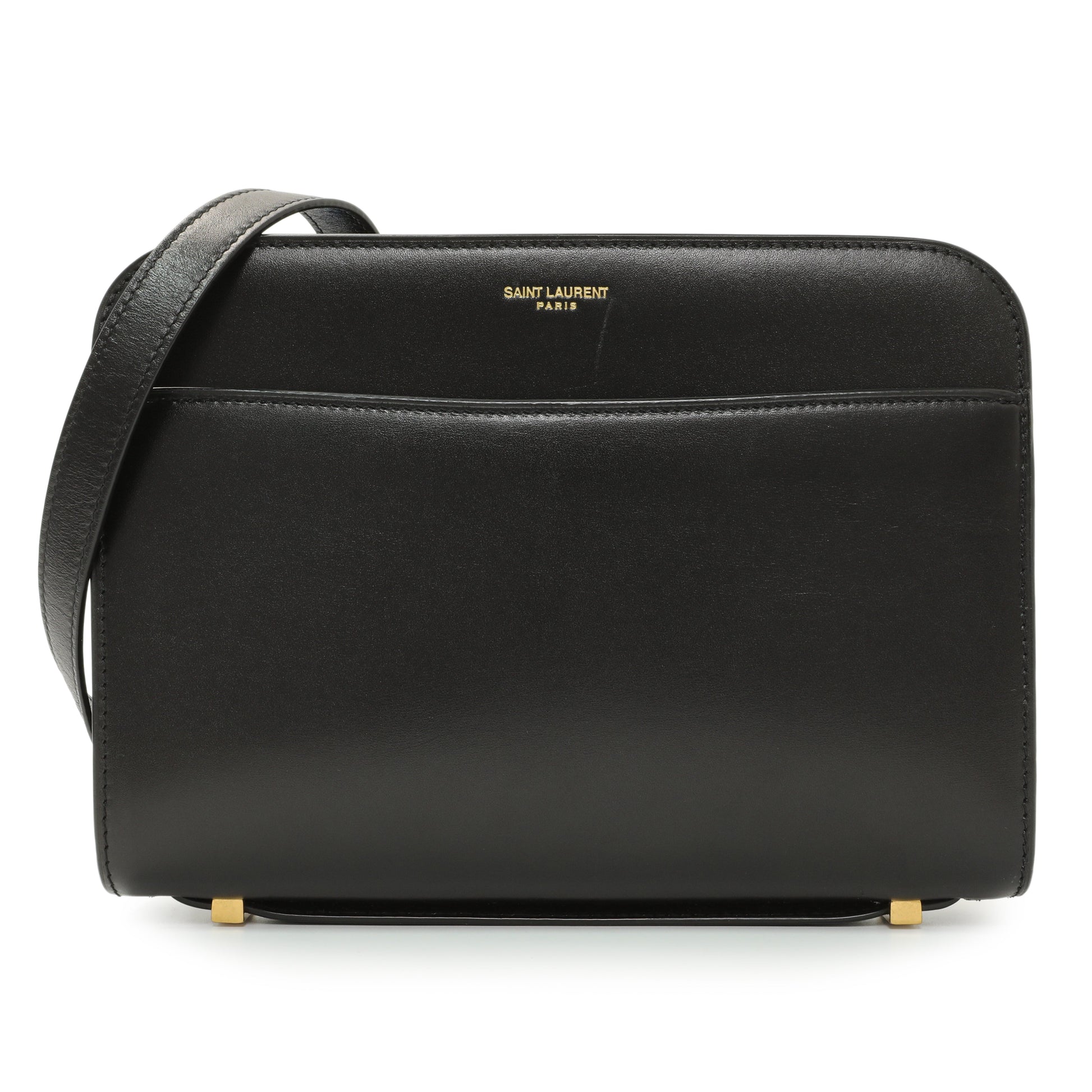 Exclusive Saint Laurent Black Calfskin Reverse Satchel — Front View