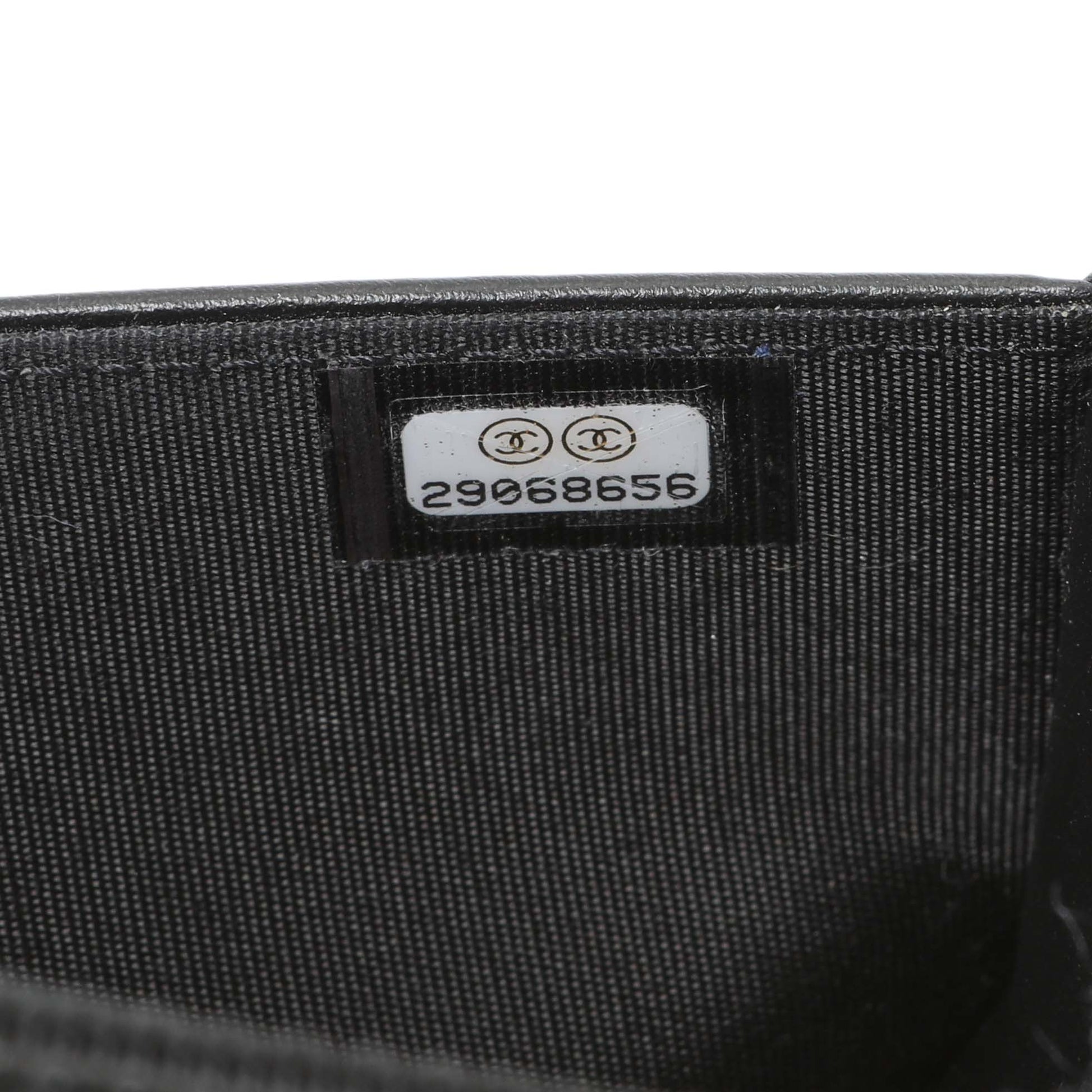Exclusive Chanel Black Grained Calfskin Chevron Quilted Boy Wallet On Chain — Lifestyle View