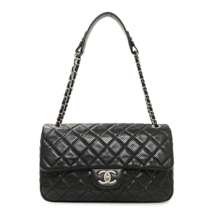 Exclusive Chanel Black Perforated Lambskin Punch Flap — Front View