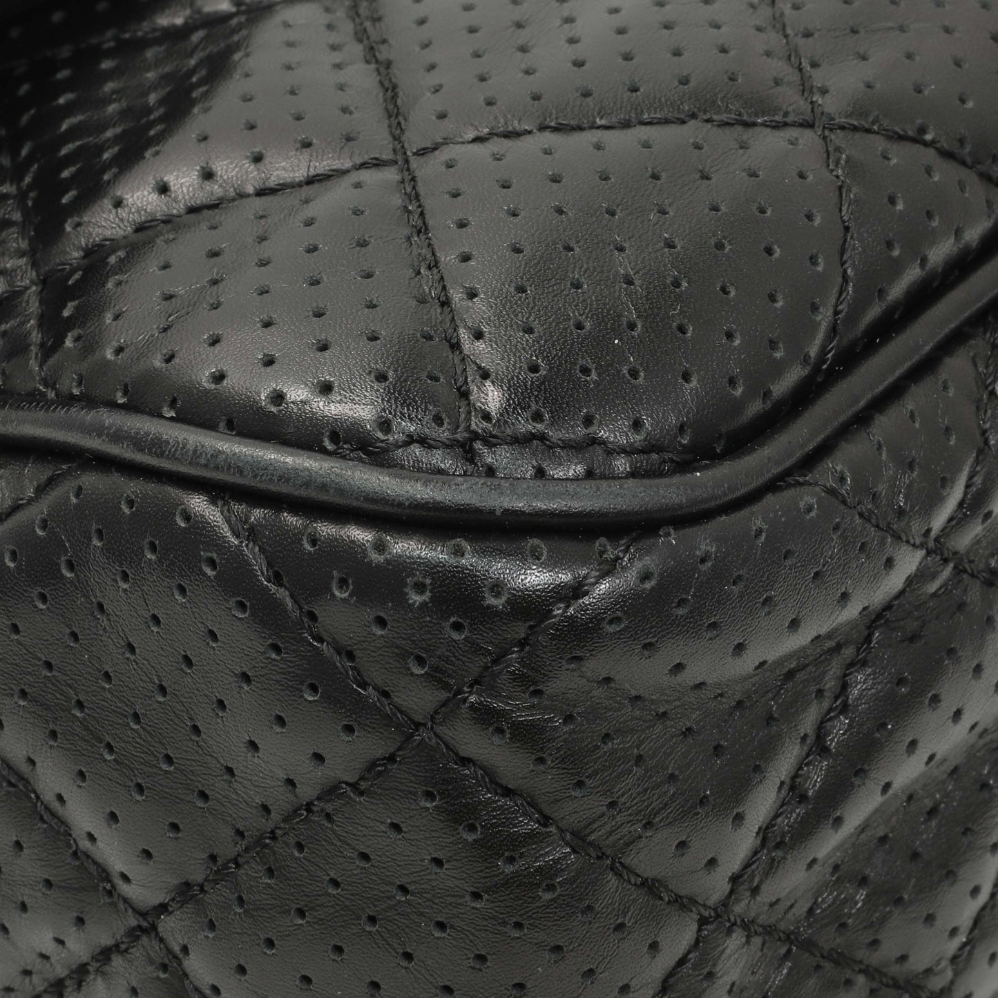 Exclusive Chanel Black Perforated Lambskin Punch Flap — Top View