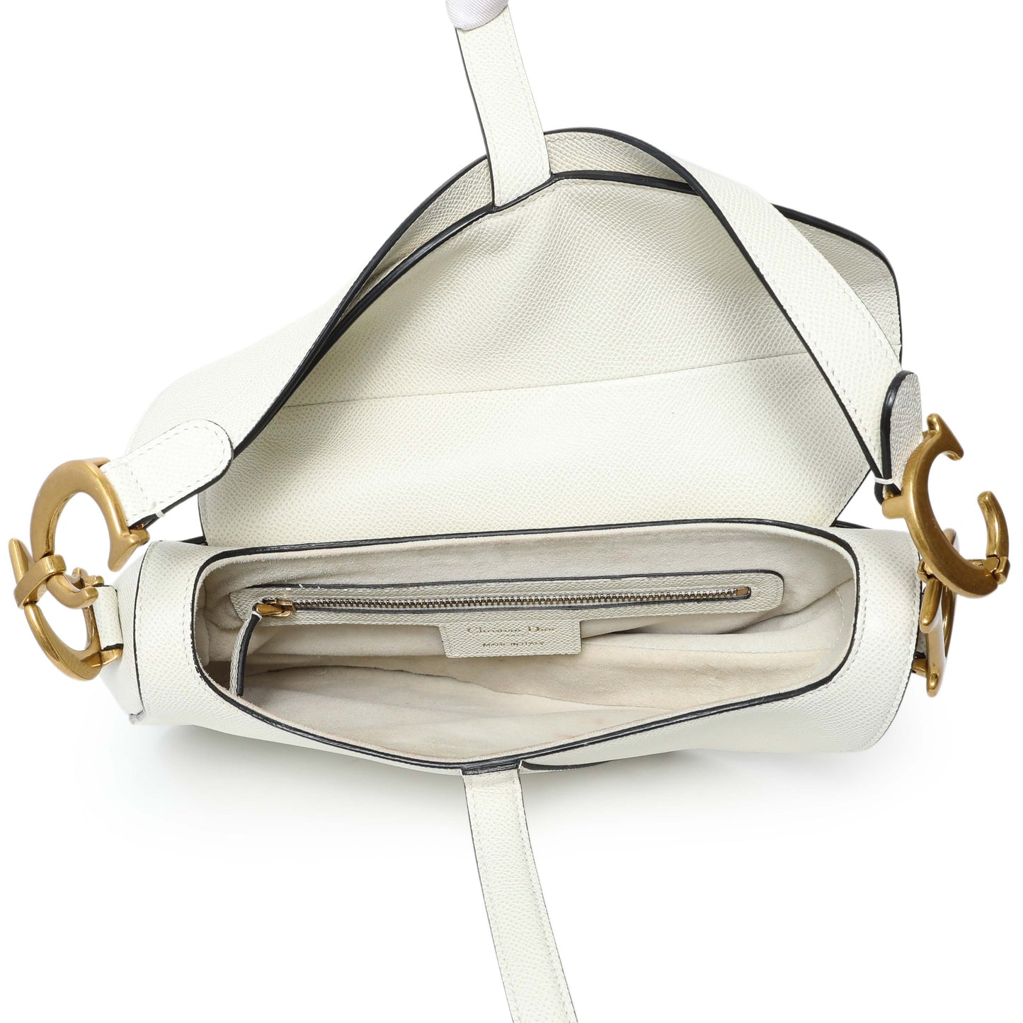 Exclusive Christian Dior White Grained Calfskin Saddle Bag — Top View