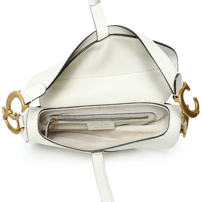 Exclusive Christian Dior White Grained Calfskin Saddle Bag — Top View