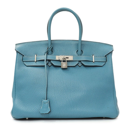 Exclusive Hermes Blue Jean Clemence Birkin 35 — Front View